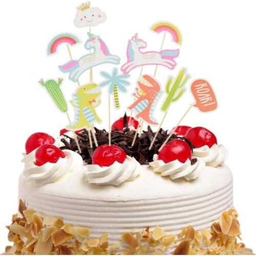 Cake Topper Flags Rainbow Cactus Cupcake Topper Kids Happy Birthday Decoration Wedding Baby Shower Baking Party DIY Decor Xmas