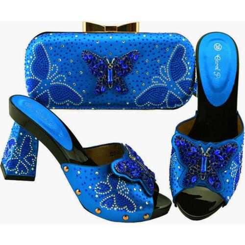 2020 Fashionable Italian design Gold Color Ladies Shoe Bag Set Decorated with Rhinestone High Quality Shoes and Bag Set