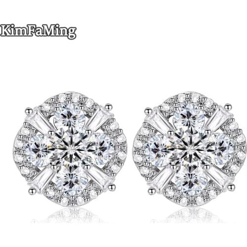 Unique Women Pave Setting Zircon Stud Earrings in Fashion Jewelry Party Daily Wear GSE059