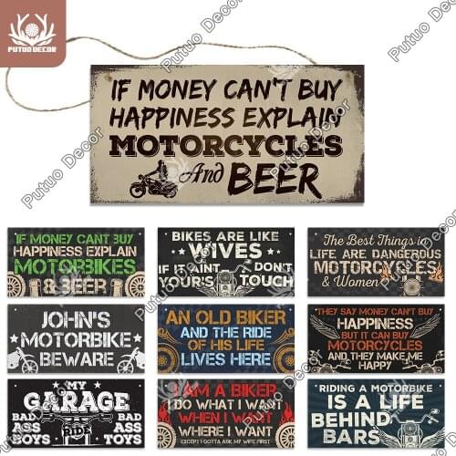Putuo Decor Motocycle Funny Wooden Signs Wooden Hanging Signs Plaque Wood for Garage Bar Pub Plaque In Home Decor