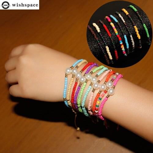 Wishspace new Bohemian glass pearl spring and summer womens fashion bracelets, beach wind adjustable jewelry wholesale