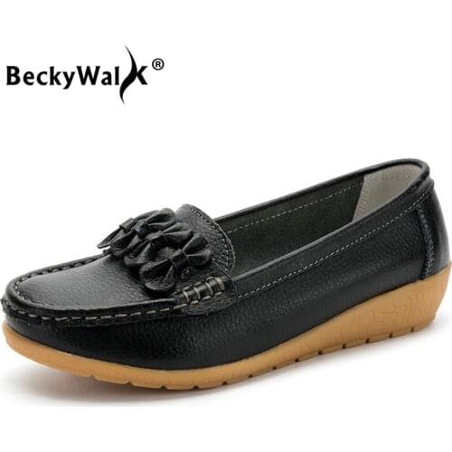 2021 Spring Women Flats Shoes Women Genuine Leather Shoes Woman Wedge Loafers Slip On Ballet Flats Women Plus Size 35-4 WSH3580