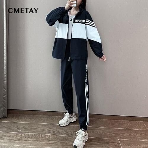 Casual Sportswear Set Female Spring Autumn 2021 Korean Tide Brand Ins Fashion Loose zipper Hoodies Trousers Two Piece Suit