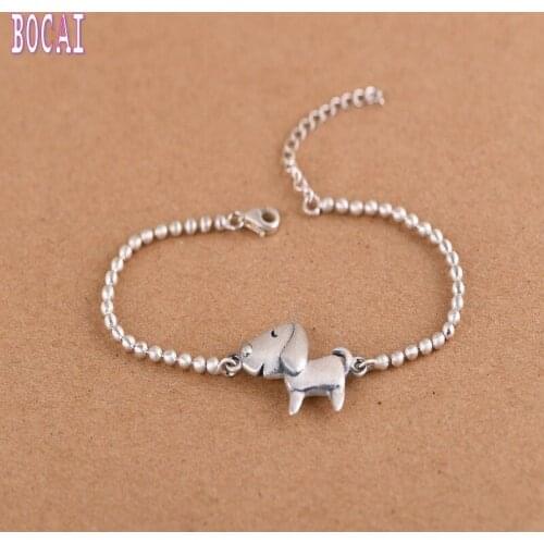 Top Selling New S925 Silver Jewelry Vintage Thai Silver Womens Fashion Matte Cartoon Puppy Womens Silver Bracelet