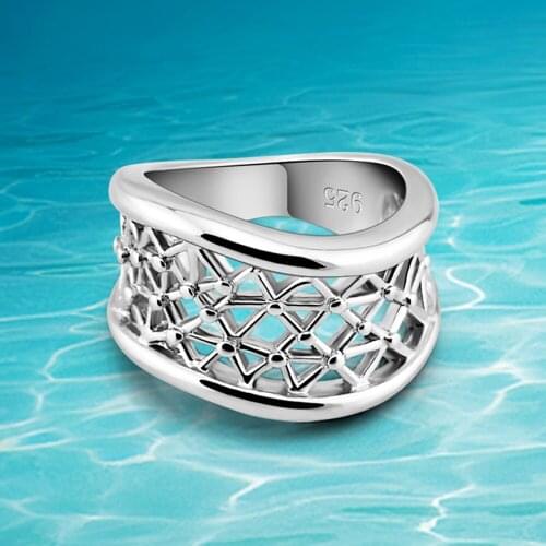 Trendy Hollow Out Net Rings For Women Wide Rings 925 Silver HipHop Fashion Personality Ring 2021 Jewelry Gift