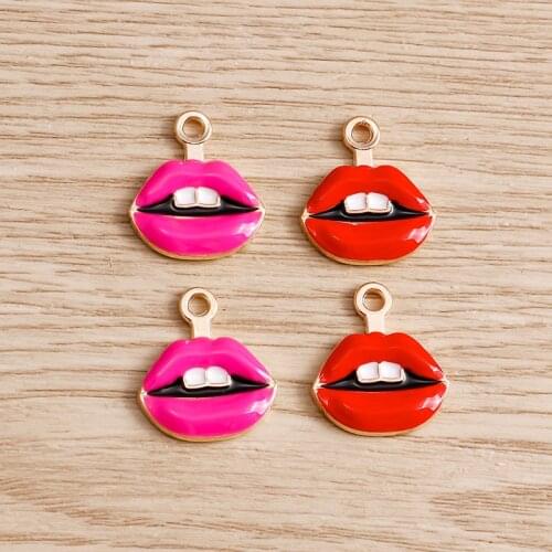 10pcs/lot 17*19mm 2 Colors Enamel Red Lips Charms for Pendants Necklaces Bracelets Handmade DIY Jewelry Making Accessories