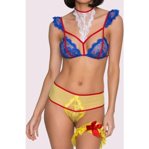 3PC Sexy Lingerie Lace Red Bra+G-string Set Babydoll Cut-Out Underwear Push Up Transparent Bra Set Erotic Women Underwear