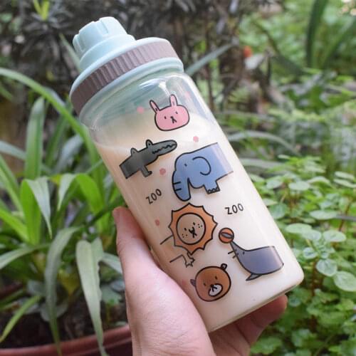 500ml Cute Glass Water Bottle Girl Portable Cartoon Animal Straw Drinking Bottles Flower Student Milk Juice Tumbler Coffe Cup