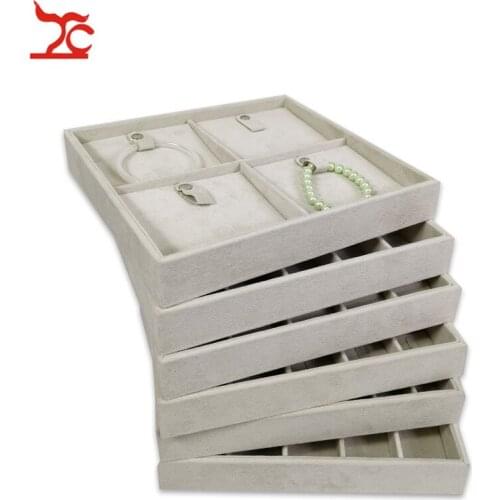 6Pcs/lot DIY Jewelry Drawer Storage Organizer Gray Soft Velvet Jewellery Necklace Ring Bracelet Display Storage Tray Wholesale