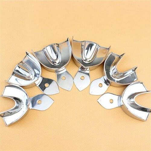 6pcs Dental Metal Trays Dentistry Instruments Stainless steel Impression Tray with no hole 3 Sizes Large Medium Small