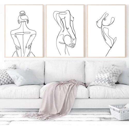 Abstract Female Line Drawing Posters Naked Nude Woman Body Canvas Painting Minimalist Wall Art Pictures Living Room Home Decor