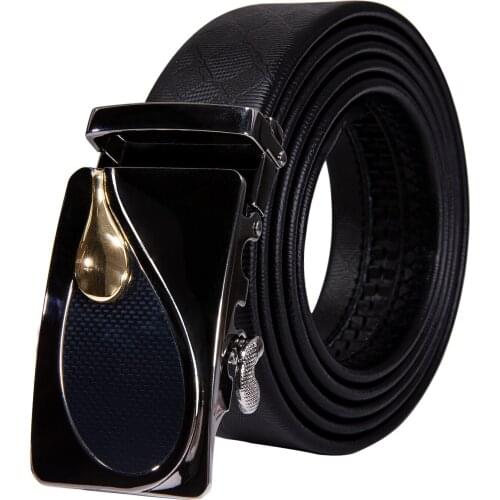 Barry.Wang Men Belt Designer Black Genuine Leather Belt Gold Buckle Automatic Slide Buckle Male Waist Strap for Business