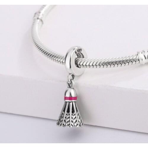 925 Sterling Silver Badminton Shape Pendant Beads Charm Bracelet Decoration For Pandora Fashion Jewelry DIY Making