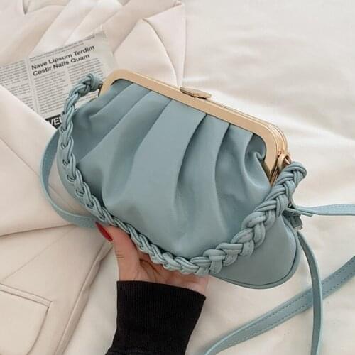 Designer Women Blue Clip Shoulder Bags Soft PU Leather Female Small Crossbody Bags 2021 Clutch Purse And Handbag Folds Cloud Bag
