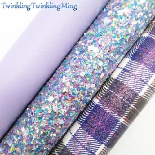Purple Glitter Fabirc, Tartan Faux Leather Fabric, Synthetic Leather Fabric For Bow A4 8"x11"Twinkling Ming XM430