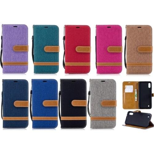 Canvas Jean Leather Wallet Case For Huawei P30 Lite Y7 2019 Honor 8A Galaxy A50 A10 M10 M20 Cowboy Hybrid Hit Color Cloth 60pcs