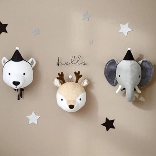 INS Nordic 3D Animals Head Stuffed Elephant Deer Bear Wall Hanging For Kids Room Boy Girl Bedroom Decor Nursery Animal