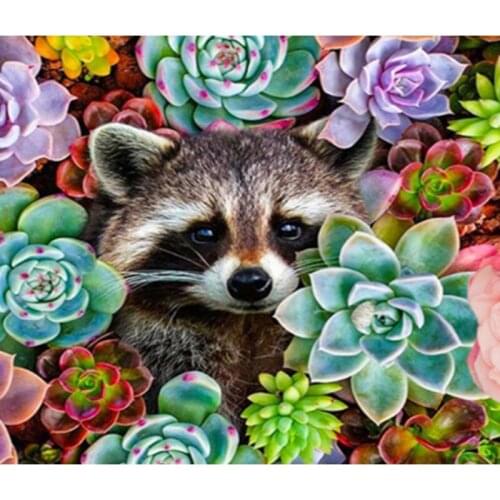 Painting By Numbers DIY Dropshipping Flowers Little Raccoon Animal 40x50CM Handmade For Living Room Wall Decor Oil Painting