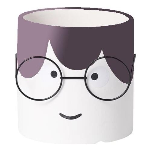 Ceramic round hand-painted flower pot with tray glasses cactus succulent green plant foliage plant pot