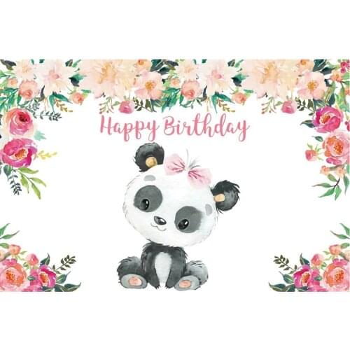 Colorful Flower Cute Panda Baby Shower Backdrop Holiday Photography Background Celebration Photo Booth Studio Decor