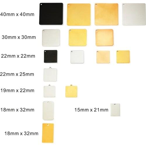 20pcs/Lot Stainless Steel Square Charm Pendants Tags For DIY Jewelry Making Necklace Key Chain Wholesale