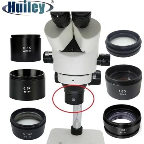 0.5x Barlow Lens Microscope Attachment Auxiliary Objective Lens for Zoom Stereo Microscope Thread Diameter M48x0.75 0.3X 0.75X