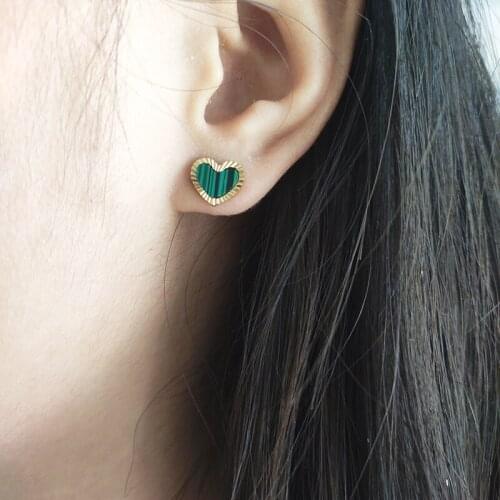 Small Exquisite Stainless Steel Earrings For Women Cute Green Heart Piercing Oreja 2021 New Trendy Korean Aretes fashion jewelry