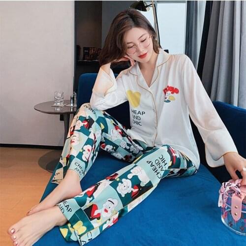 Fashion Women Pajamas High Quality Long sleeve Pajamas Comfortable Ice silk Pajamas Home Wear Sets New Cartoons Cardigan Pajamas