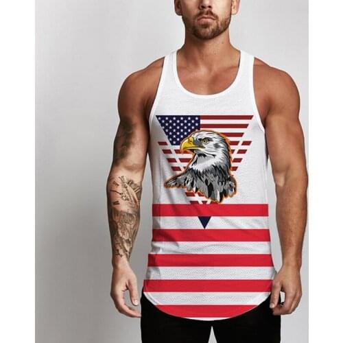 Mens Tank Top Sleeveless Independence Day Printing Vests Breathable Bodybuilding Sport Gym Vest Casual Loose Mens Clothing