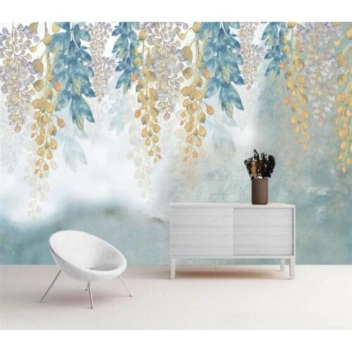 XUE SU Custom wallpaper mural fresh green leaves watercolor style Nordic simple TV background wall covering