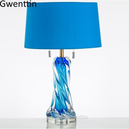 Nordic Luxury Blue Crystal Table Lamps Modern Led Stand Light Fixtures Desk Lights for Living Room Hotel Bedroom Lamp Home Decor
