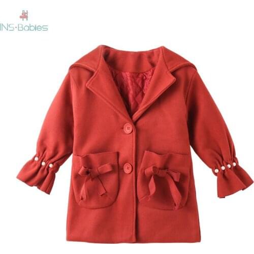 NEW Fashion baby Girls Clothes autumn children Wool Coat pink Kids Overcoat with hooded Winter Wool Coat Girl 4-8y jacket infant