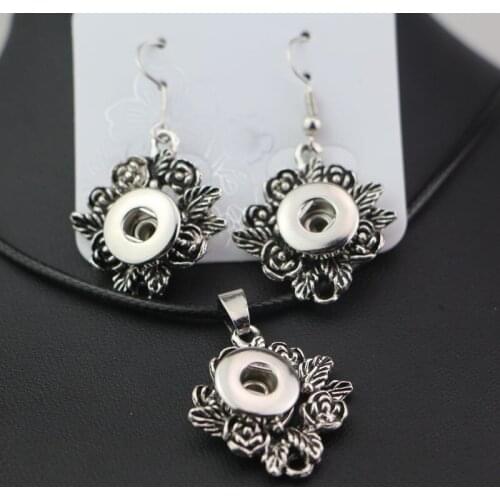 Wholesale New Fashion Women Girls' Flower Metal 12mm Snap Buttons Necklace Earrings Jewelry Set Diy Snap Jewelry