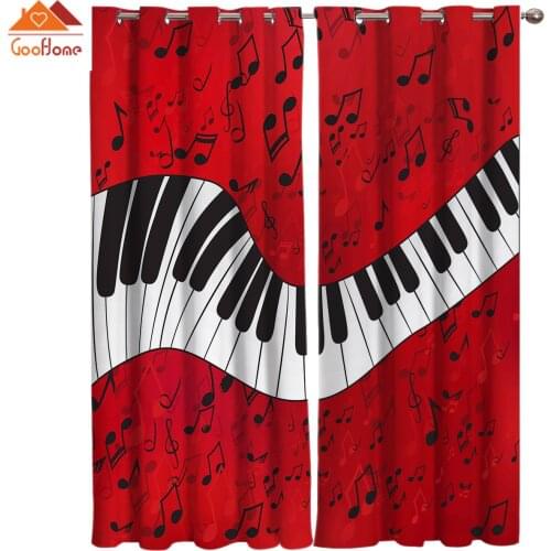 Piano Music Note Red Background Window Curtains Living Room Outdoor Fabric Drapes Curtain Home Decor