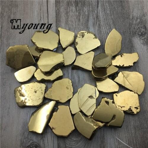 Freeform Golden Crystal Slice Titanium Quartz Pendant Beads, Flat Slap Quartz Stone Beads for Jewelry Making MY0112
