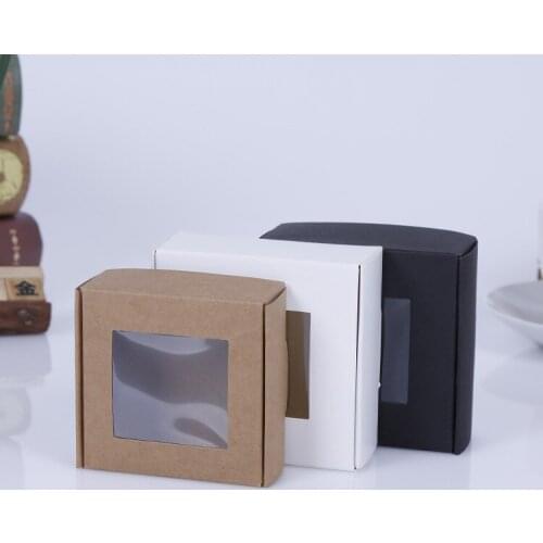 10pcs Blank small white black soap cardboard paper boxes,black krfat paper craft box,candy gift packaging box with pvc window