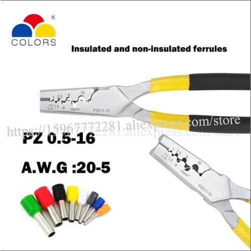 PZ 0.5-16 hand tool germany style small crimping plier 20-5AWG crimping capacity 0.5-16mm2 insulated and non-insulated ferrules