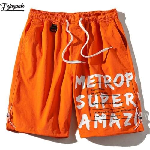 FOJAGANTO Summer New Casual Shorts Men Brand Mens Fashion Wild Beach Shorts Letter Print Trend Knee Length Pants Male