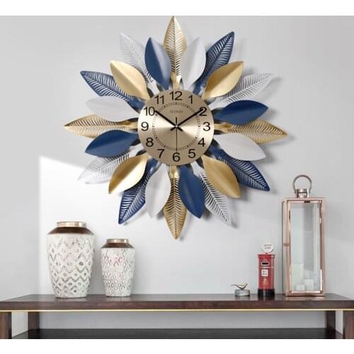 Modern Wrought Iron Wall Clock Wall Hanging Leaf Crafts Decoration Home Livingroom 3D Wall Sticker Ornaments Corridor Wall Mural