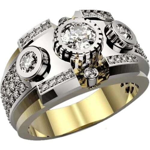 Creative Two-Tone Mechanical Crystal Womens Ring For Engagement Party Jewelry Hand Accessories Size 6-11 Hot Selling