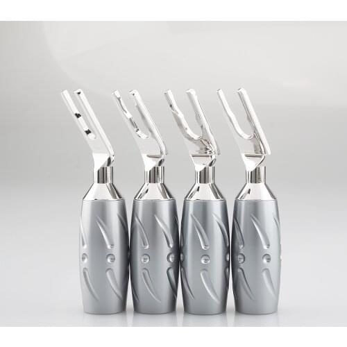 Viborg VS701R Pure Red Copper Spade Plug Rhodium Plated Spade Fork Plug Screw Locking Banana Connector 4PCS