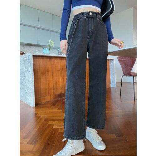 2021 New High Waist Womens Spring Streetwear Straight Vintage Casual Y2K Fashion Baggy Versatile Femme Denim Trouser