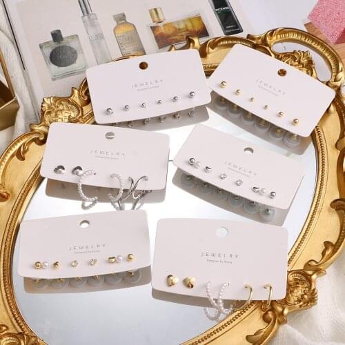 VKME 3 Pairs Womens Earrings Korean Heart Ball Stud Earrings for Women Pearl Gold Hoop Earring Set 2021 Trend Earings Jewelry