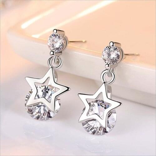 LUKENI Luxury 925 Sterling Silver Earrings For Women Party Jewelry Charm Crystal Star Women Drop Earrings For Girl Lady Birthday
