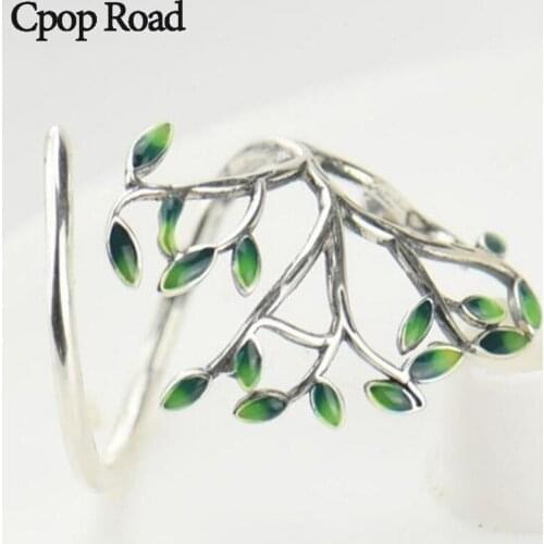 Cpop Creative Handmade Oil Drop Green Leaf Anniversary Women Rings Fashion Adjustable Party Ring Jewelry Accessories Gift