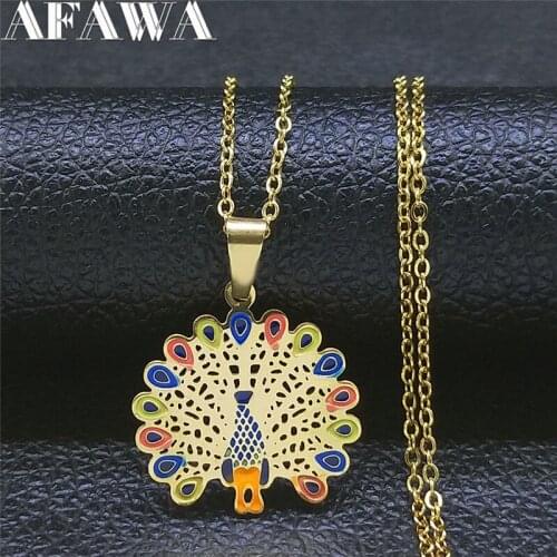 Peacock Stainless Steel Multicolor Enamel Necklaces Women Gold Color Pendants Necklaces Jewelry cadena acero inoxidable N9514S01