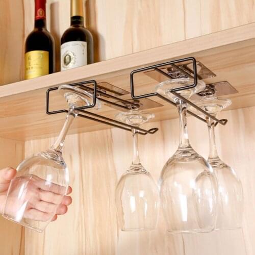 045 Multi Creative iron cup storage rack nail free upside down wine glass holder hanging wine glass rack under household cabinet
