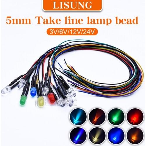 10pcs/bag Dc 3v 6v 12v 24v Single Pre Wire 5mm Led Light Red White Blue Yellow Lamp Diodes Led Prewired Wired Bead With Lead