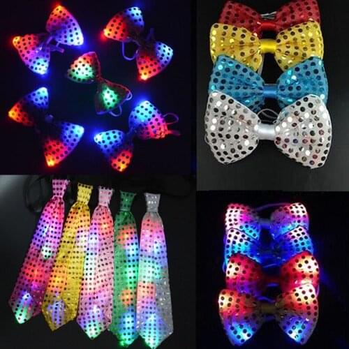 Led Tie Man Woman Flashing Light Up Bow Necktie LED Blinking Sequins Glow Party Festival Decoration Halloween Christmas Wear