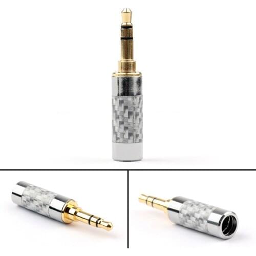 Areyourshop 3.5mm 3 Pole Audio Plug Jack Gold-plated Carbon Fiber Step Type Silver Straight 1/4Pcs High Quality for Cable Wire
